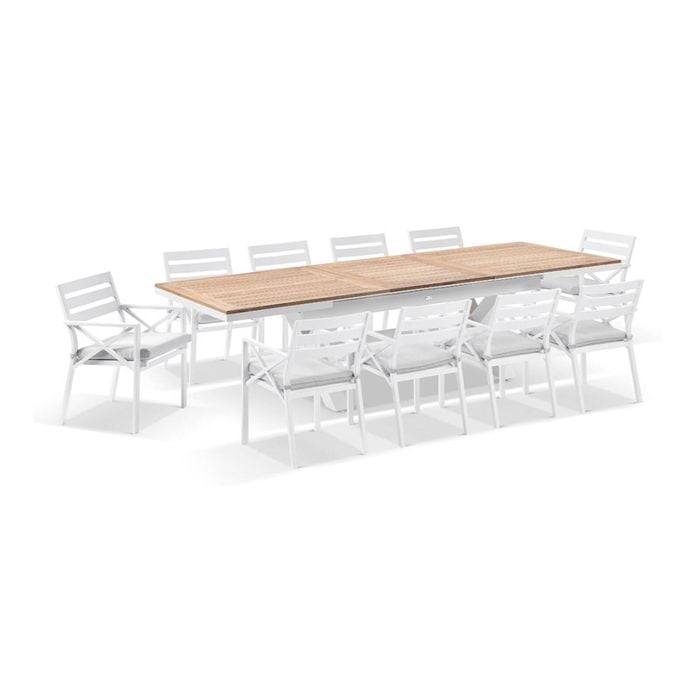 Bay Gallery Furnitire Austin Table 10 Kansas Chairs White & Olefin Grey Cushions