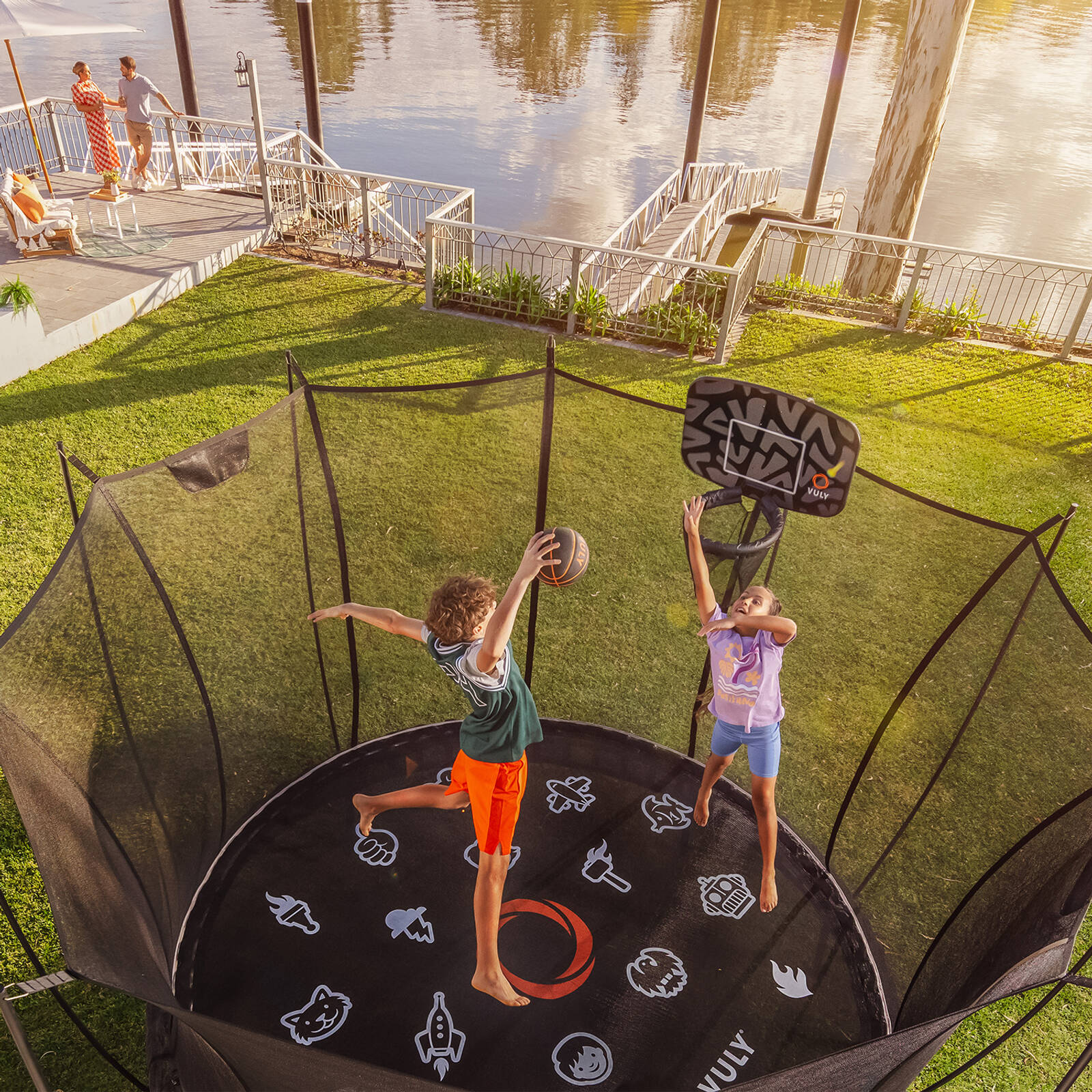 VULY Thunder 2 Medium 10ft Springless Trampoline with Enclosure Round Kids Trampolines Bundle With Basketball Hoop Bunnings Australia