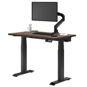 Desky Dual Mini Sit to Stand Natural Walnut Desk 1000x600mm Matte Black Frame