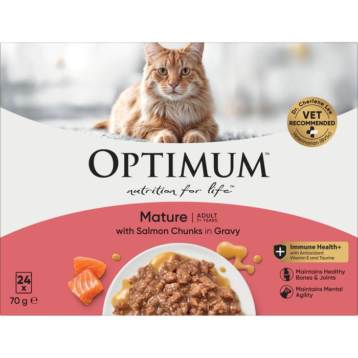 Optimum 70g Senior Mature Wet Cat Food Salmon in Gravy - Pack of 24