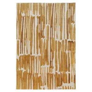 Loopsie-330cm X 240cm-omaya Gold And Ivory Striped Washable Rug