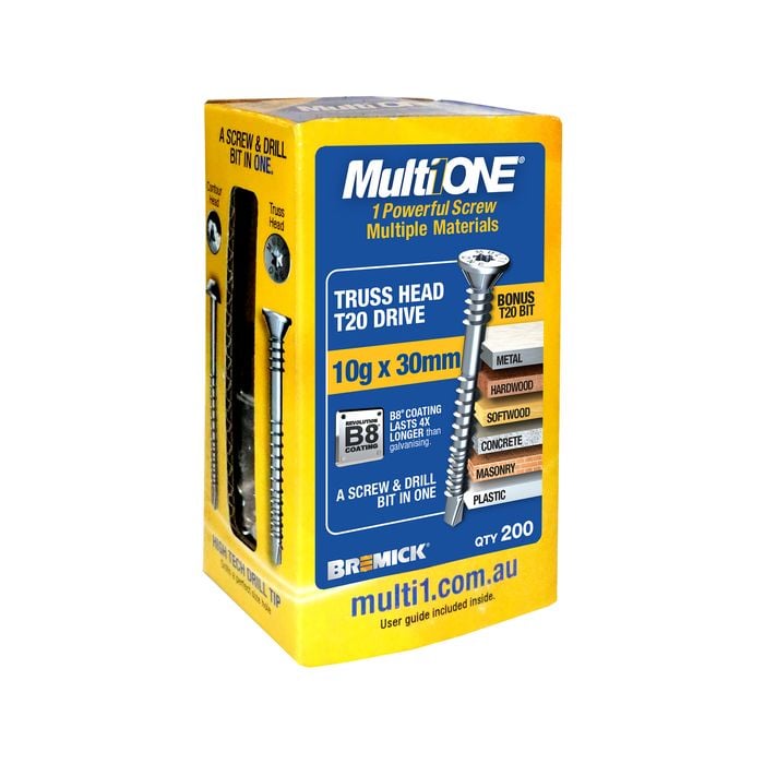 Bremick MultiONE 10g x 30mm B8 Countersunk Truss Head Screw - 200 Pack