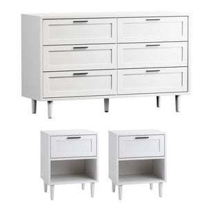 Oikiture 6 Chest of Drawers and 2 Bedside Tables Dressers Bedroom Set White