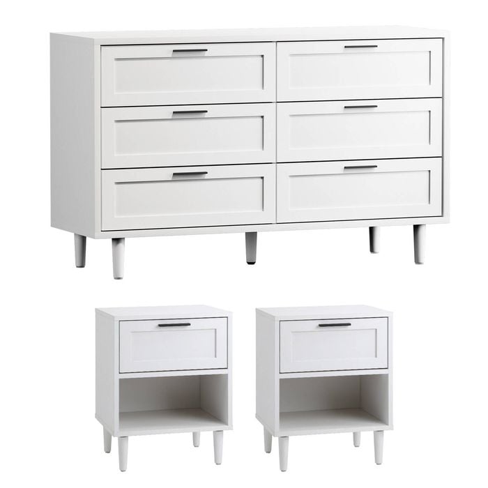 Oikiture 6 Chest of Drawers and 2 Bedside Tables Dressers Bedroom Set White