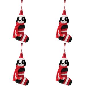 4PK Urban Christmas Dogs in Stocking Hanging Decoration 13cm Red/White Assorted