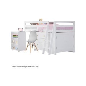 KINGSTON SLUMBER Wooden Kids Single Loft Bed Frame - White