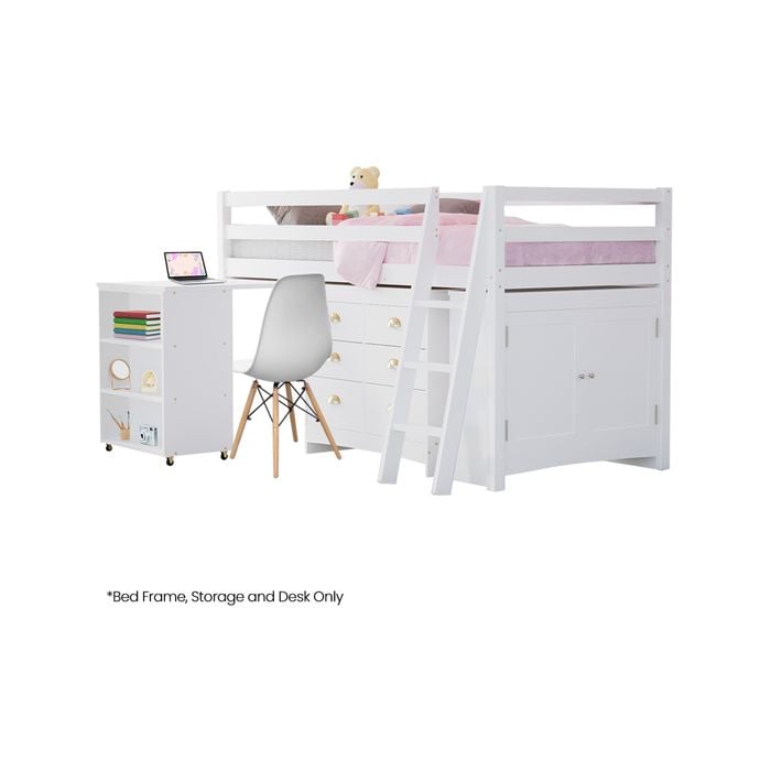 KINGSTON SLUMBER Wooden Kids Single Loft Bed Frame - White