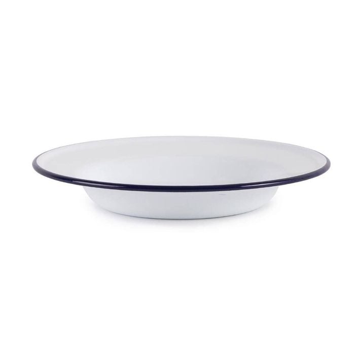Olympia Enamel Soup Plate Retro Blue And White Steel 245mm 6 Pack