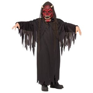 Hell Raiser Kids Halloween Costume with Jagged Robe and Textured Demon Face Mask, Large