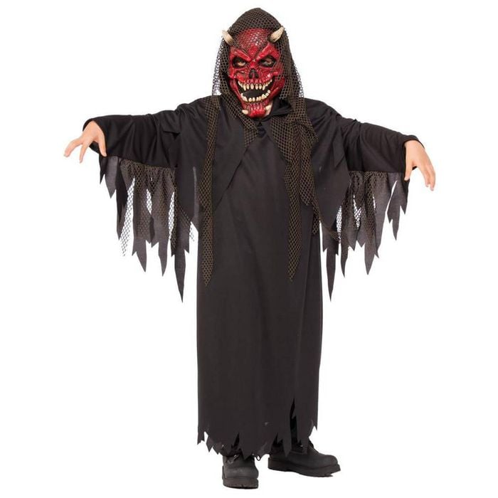 Hell Raiser Kids Halloween Costume with Jagged Robe and Textured Demon Face Mask, Large