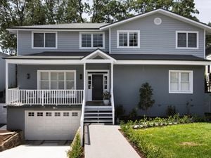 Two storey grey American East Coast style house.