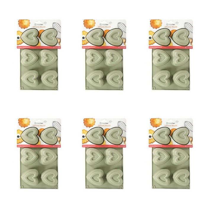 6x 6pc Topchef Silicone Heat Resistant Mould 30x17cm Heart Assorted