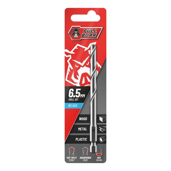 Full Boar 6.5mm Hex Shank M2 HSS Drill FBHSSM2-065HX