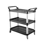 Caterrax Utility Trolley Black Plastic 3 Shelf Kitchen Clearing 1020 x 500 x 960mm