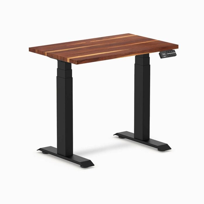 Desky Dual Mini Pheasantwood Hardwood Sit to Stand Desk 800x500mm Matte Black Frame