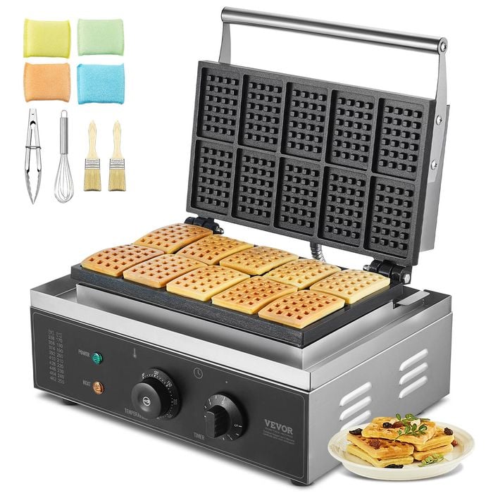 VEVOR Commercial Waffle Maker 10PCS 1550W Non-Stick Stainless Steel for Restaurant