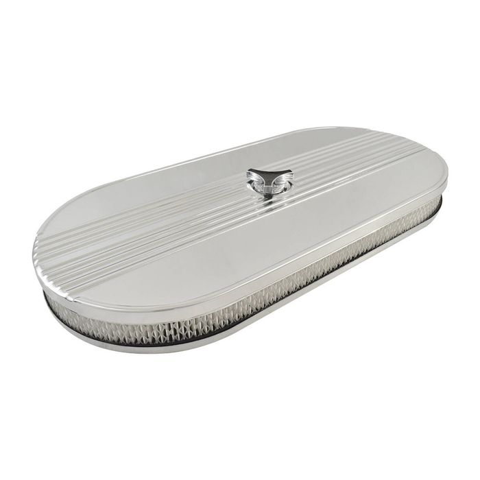 Oval Air Cleaner No Logo suit Single 4 BBL Chrome Steel, 21" x 10"