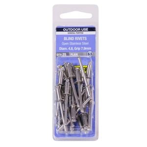 Otter 4.8 x 7.9mm Open Stainless Steel Blind Rivets - 25 Pack