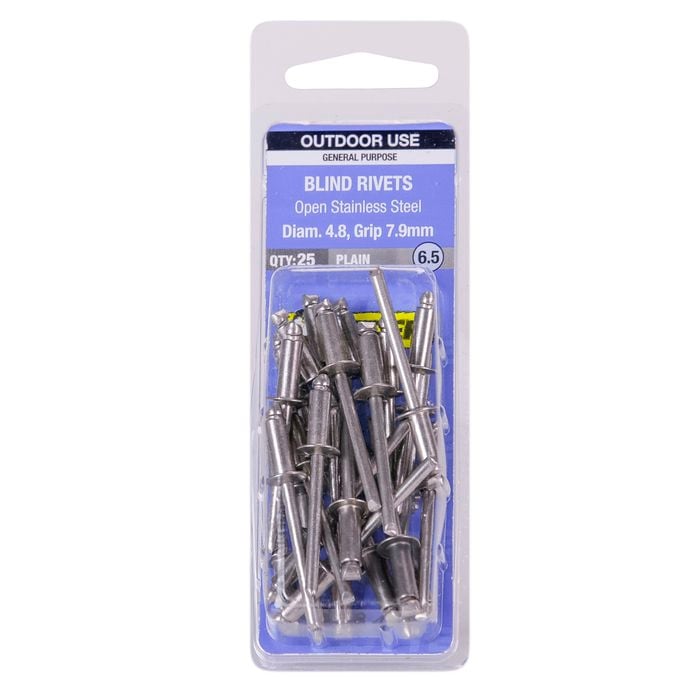 Otter 4.8 x 7.9mm Open Stainless Steel Blind Rivets - 25 Pack