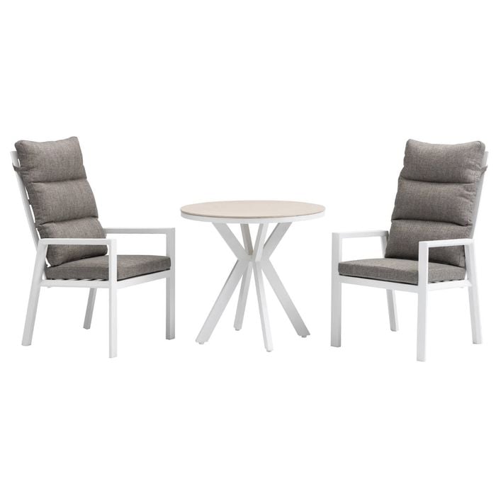 FurnitureOkay Mosman-Capri 3-Piece Sintered Stone Outdoor Dining Setting - White