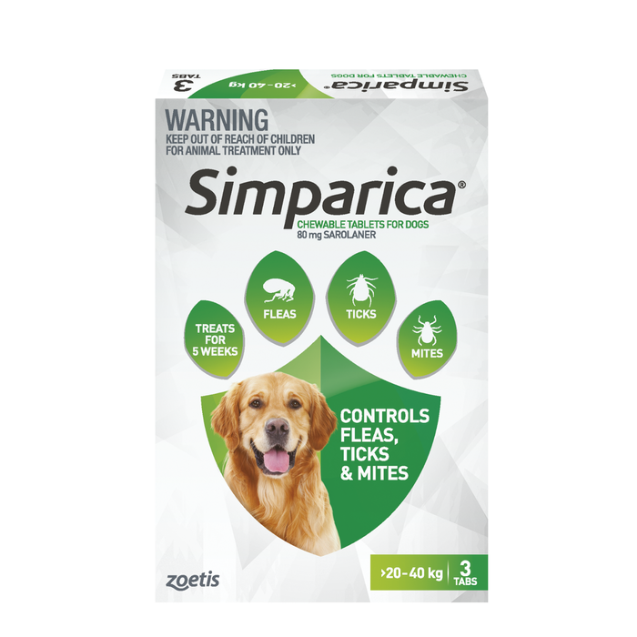 Simparica For Dogs 20.1 - 40kg Green Large - 3 Pack