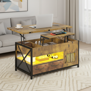 Ufurniture Lift Top Coffee Table 4 in 1 Multi-Function Convertible Dining & Office Table with LED Light Walnut