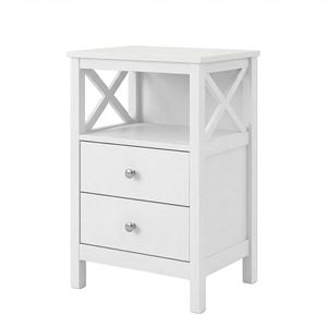 Levede Wooden Bedside Table White 2 Drawer With Easy Clean Storage Drawers And Open Shelf