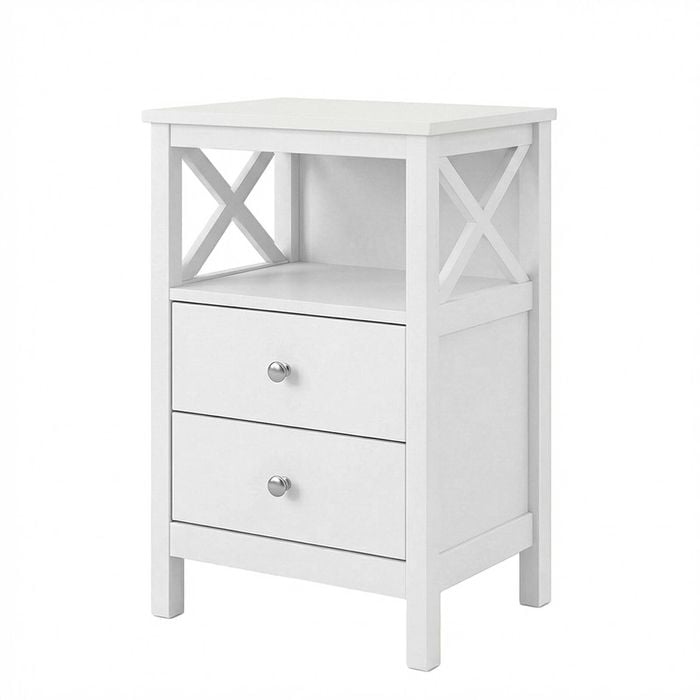 Levede Wooden Bedside Table White 2 Drawer With Easy Clean Storage Drawers And Open Shelf