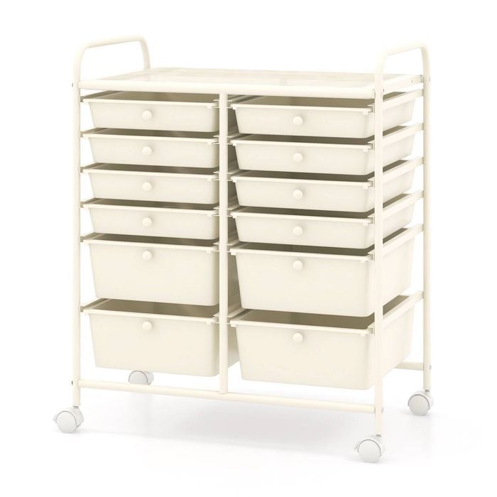 Costway 12-drawer Rolling Storage Cart Paper Organizer Utility Trolley