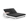 Santorini Aluminium Double Sun Lounge White With Side Table & Denim Grey Cushions