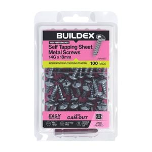 Buildex 14G x 18mm Zinc Plated Self Tapping Sheet Metal Screws - 100 Pack