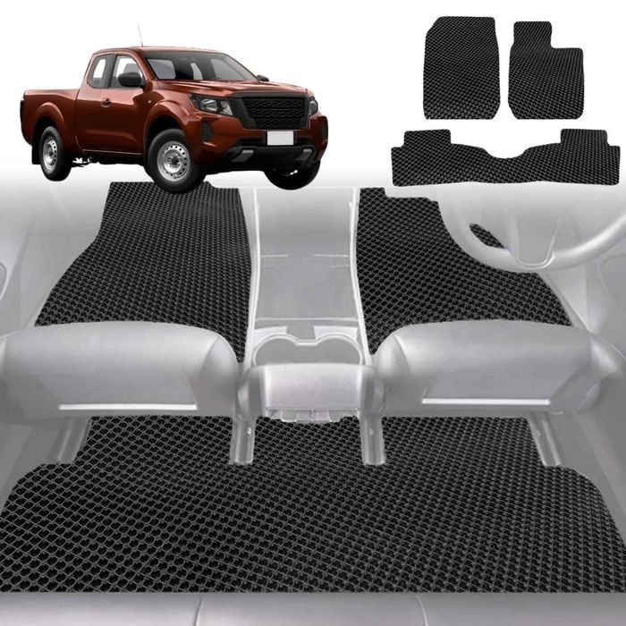 6D Diamond Car Floor Mats for Nissan Navara King Cab 2015-Current-Full Set-Black-Outback GT