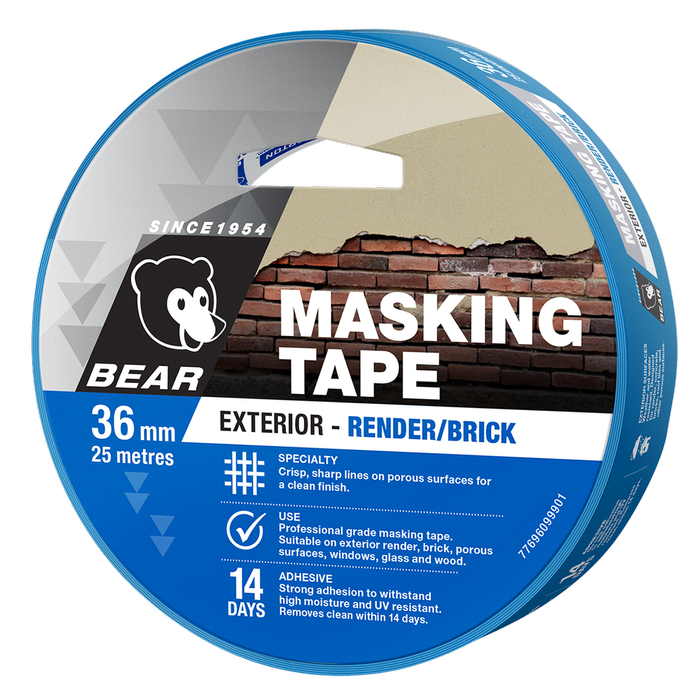 Bear 36mm x 25m Render Cloth Exterior Masking Tape