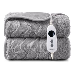 Dreamaker Felix 500gsm Faux Fur Washable Electric Heated Throw Blanket Silver Grey 180 x 200cm | Overheat Protection & Auto-Off