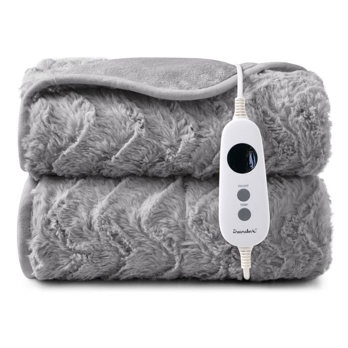 Dreamaker Felix 500gsm Faux Fur Washable Electric Heated Throw Blanket Silver Grey 180 x 200cm | Overheat Protection & Auto-Off