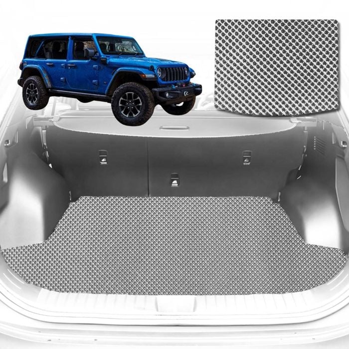 6D Diamond Car Boot Mat for Jeep Wrangler (4-Door JL)2018-Current-with speaker-Cargo Mat-Grey-Outback GT
