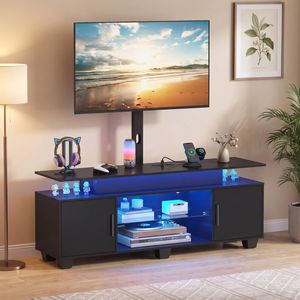 Advwin 130cm LED TV Cabinet w/ Mount Adjustable Entertainment Unit Stand w/ Power Outlet & Cabinet Black