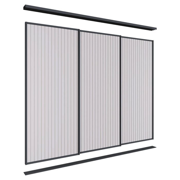 Lugna 2100 x 1801-2700mm Black VJ Panel Wardrobe Triple Sliding Doors