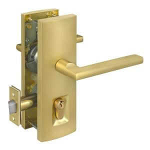 Delf Satin Brass Linear Madrid Multi Function Entrance Set