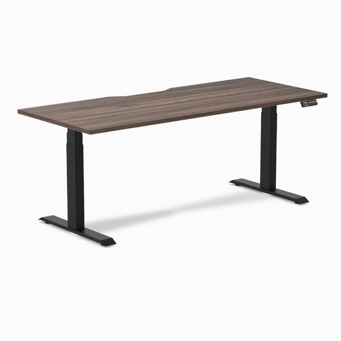 Desky Dual Select Beech Scalloped Melamine Sit Stand Desk 1800x750mm White Frame Leg