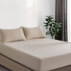 CleverPolly Vintage Washed Microfibre Fitted Sheet Set with Matching Pillowcases (Linen, Queen)