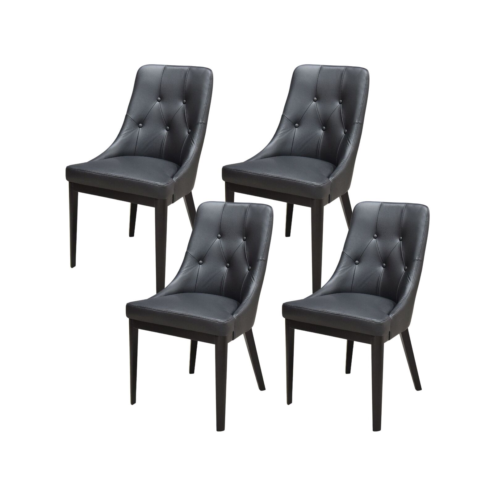 Jenny Set of 4 Dining Chair Genuine Leather Solid Rubber Wood Frame Black Bunnings Australia