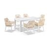 Hugo Ceramic 1.8m Outdoor Aluminium Dining Table White With 6 Rope Chairs & Cream Rope/cream Cushions