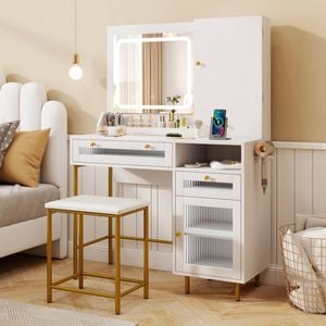 Costway Dressing Table Makeup Vanity Table & Stool Set White