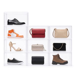 10 Pack Stackable Shoe Box Hard Transparent Acrylic Shoes Storage Container Case