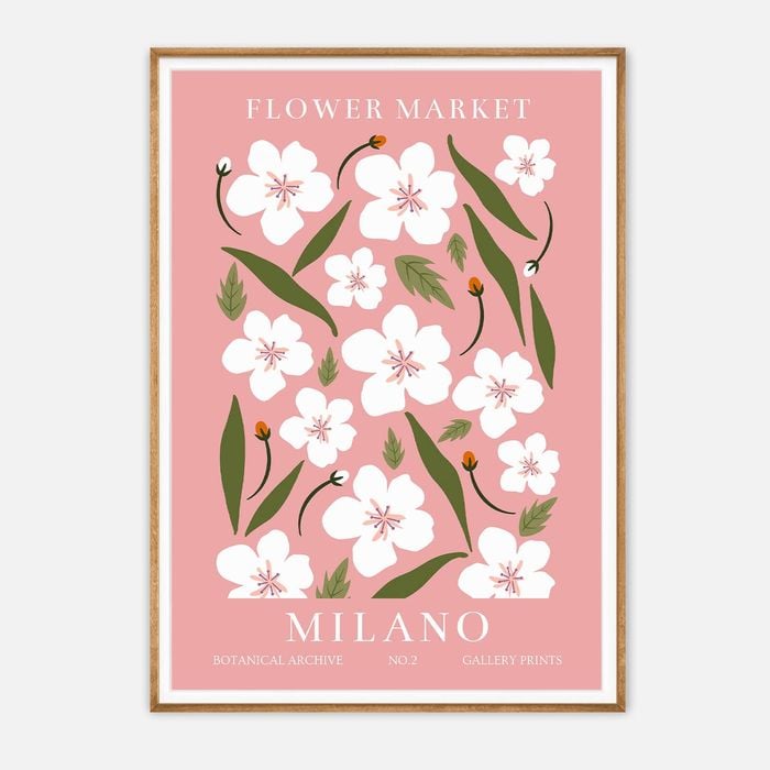 Galrie Milano Flower Market Vintage Botanical Print - Elegant Art for Home Decor, Wood Frame, A2 42 x 60cm (16 x 24inch)
