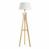Large Bamboo Tripod Floor Lamp Linen Shade Modern Light Vintage Wooden Scandi