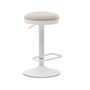 Zaib stool in beige chenille and matt white steel height 58-80 cm