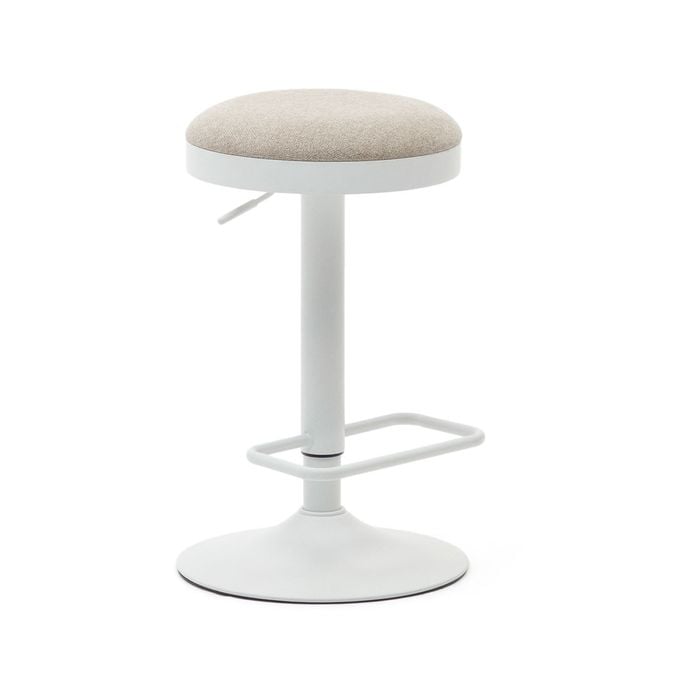 Zaib stool in beige chenille and matt white steel height 58-80 cm