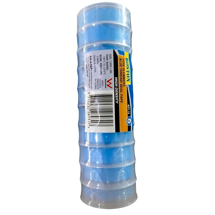 BOSTON 12mm x 8m Blue PTFE Plumbers Thread Seal Tape - 10 Pack